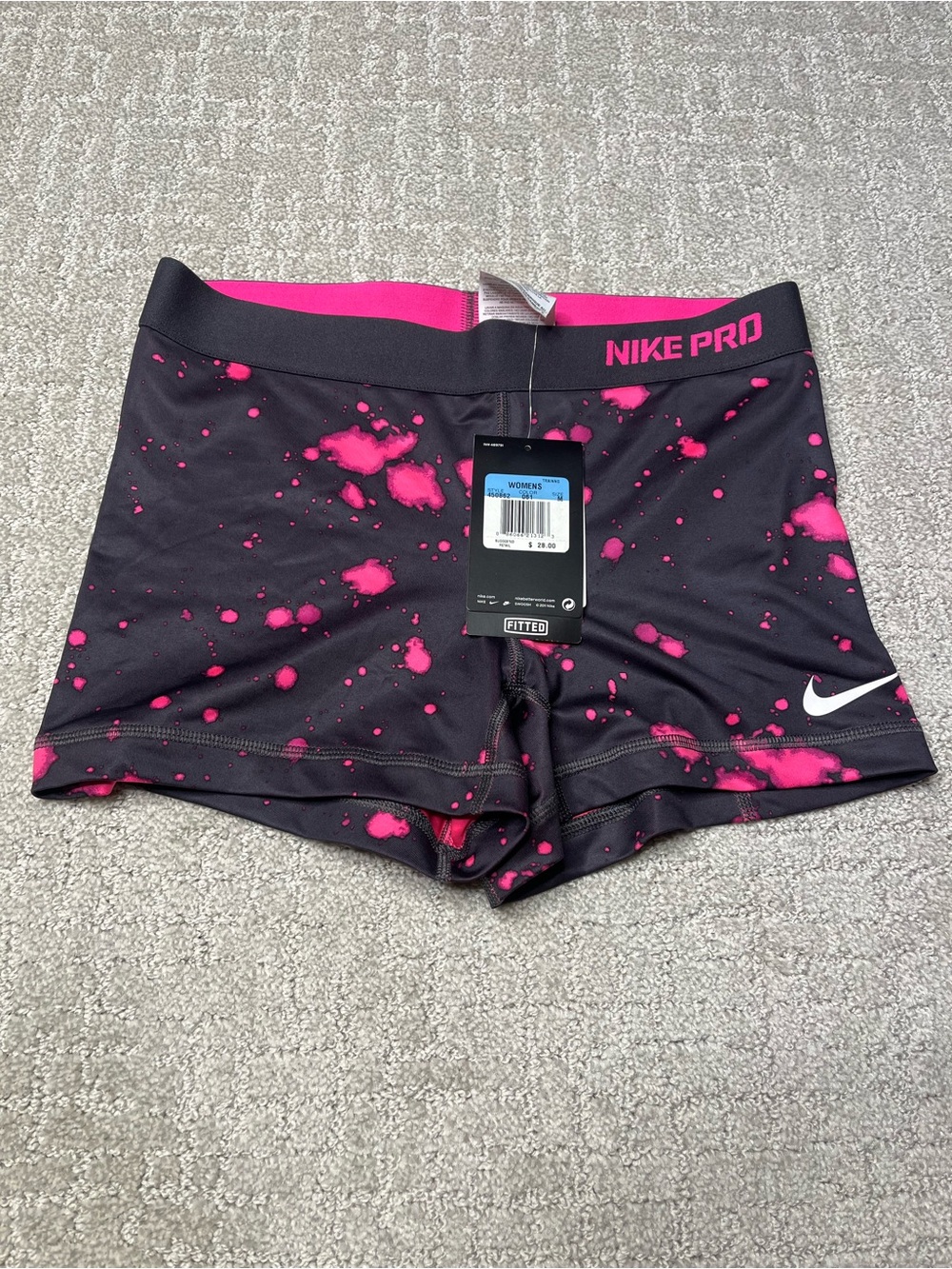 NWT New 2011 Nike Pro Dri Fit Black Pink Paint Splatter Athletic Shorts Womens M
